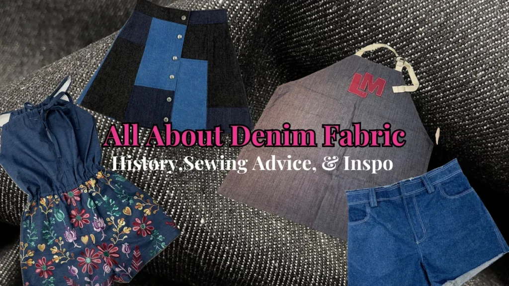 Rows of denim fabric in different indigo shades laid flat