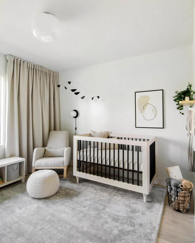 Modern minimal gender-neutral nursery overview with neutral tones
