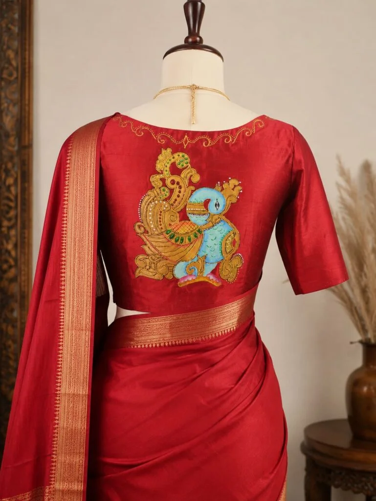 Silk blouse styled with red Mysore silk saree