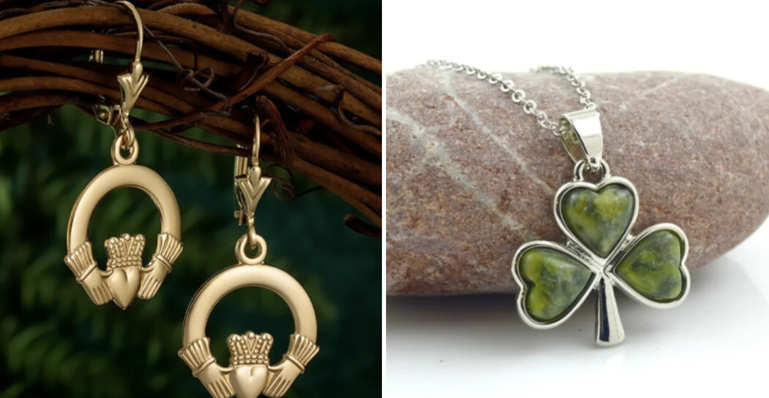 Claddagh earrings and shamrock pendant jewelry collection