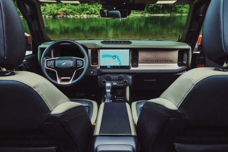 Quilted leather trim in Bronco Filson cabin