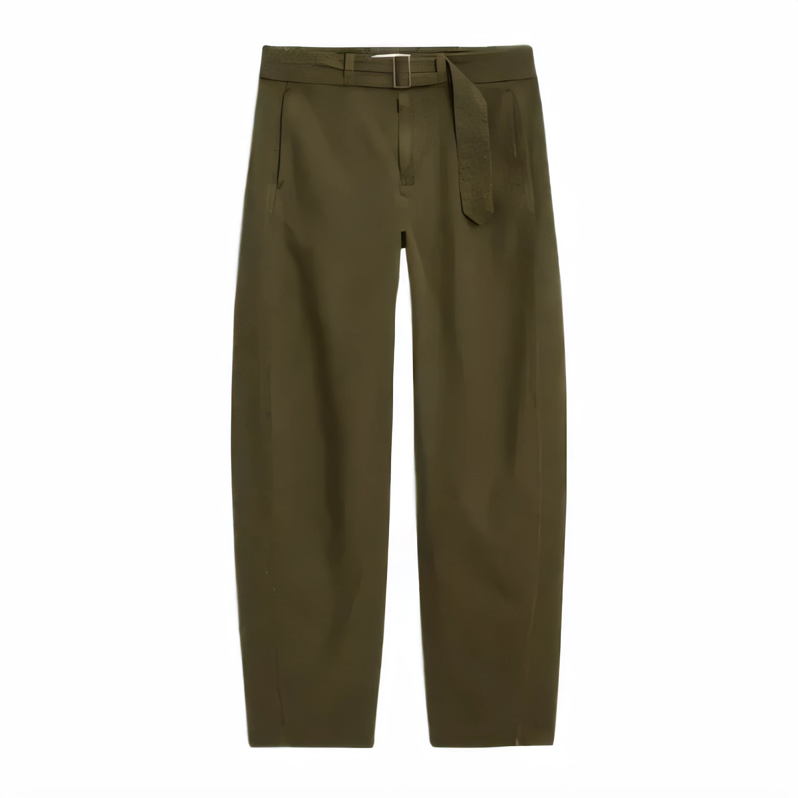 Olive tailored straight-leg trousers, the base of the first formula