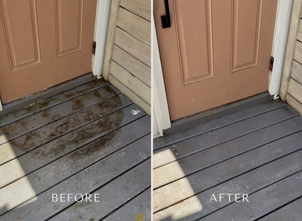 Before and after deck cleaning comparison