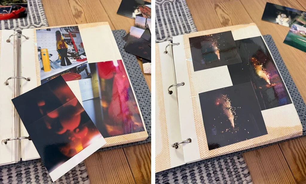 Old photo album pages with photos not worth keeping