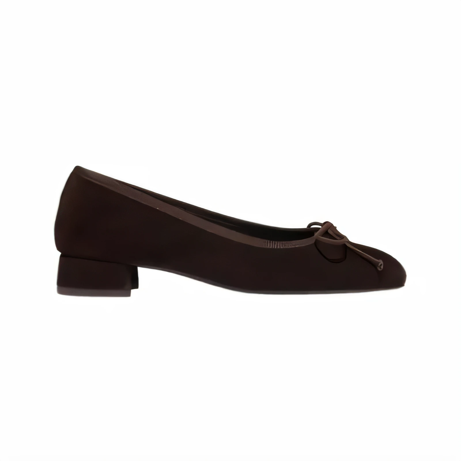 Brown suede ballet flats with a small bow detail