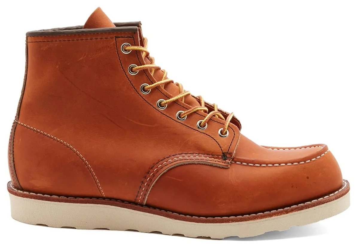 Tan leather Goodyear-welted work boot on a neutral studio background