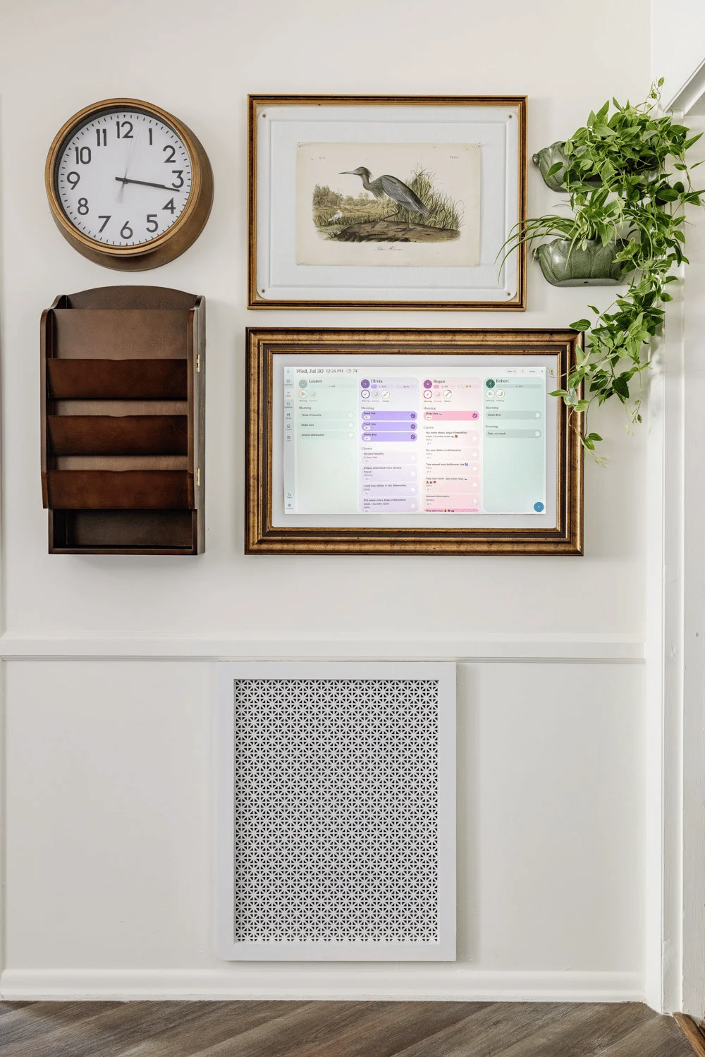 Skylight digital family calendar mounted on a wall